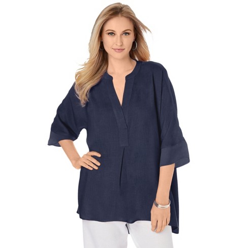 Jessica London Women’s Plus Size Hi-low Linen Tunic, 28 W - Navy : Target