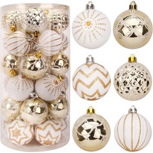 Joyfy Christmas Ornaments, Christmas Tree Decorations Indoor, 30ct Gold & White Christmas Assorted Ornament Set, Hanging Balls, Tree & Wreath Decor - 1 of 4