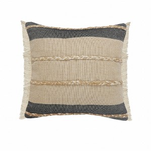 24" X 24" Black Tan And Taupe Jute Striped Zippered Pillow - 1 of 4