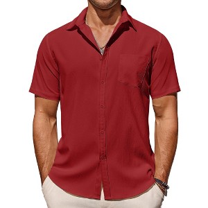 COOFANDY Men's Short Sleeve Button Up Vacation Camp Shirt Summer Beach Wrinkle Free Linen Shirt Big and Tall - 1 of 4