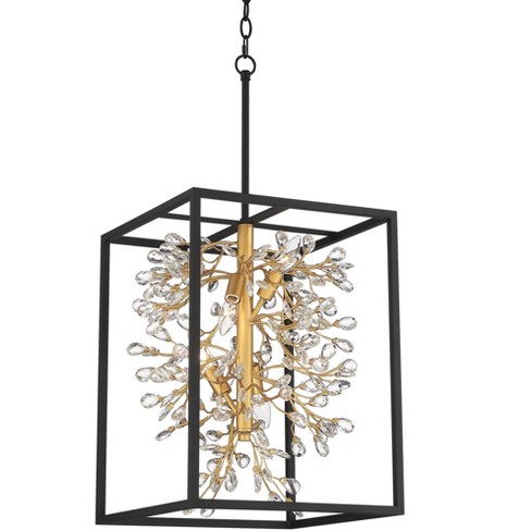 Possini Euro Design Carrine Black Gold Pendant Chandelier 15 1/4 Wide  Modern Clear Crystal 4-Light Fixture for Dining Room House Foyer Kitchen  Island