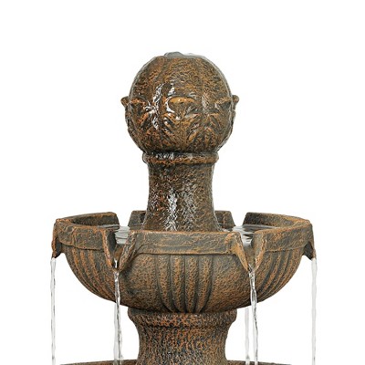 Ravenna Rustic 3-Tier Weathered Stone Outdoor Floor Fountain