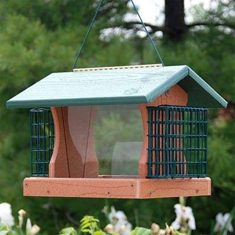 Woodlink 24421 Going Green 5.50 Pound Seed Capacity Hanging Bird Feeder Made of Recycled Plastic with 2 Suet Feeder Cages and Lifting Lid, Green, 3 of 5