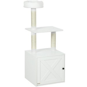 SEVOBAL Pet Tower Wooden Cat House Cat Trees Cat Climbing Tower Soft Fleece Cat Tree Cat Scratching Post, White, 23.5"*17.75"*102.25" - 1 of 4
