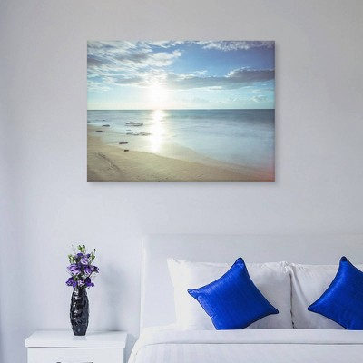 Sunshine Shores Coastal Scene Blue and Beige Canvas Print