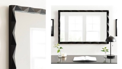 Endicott Black Geometric Faceted Wood Framed Vanity Mirror 24" x 36"
