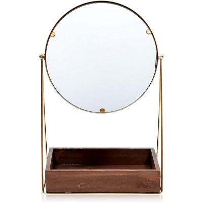 Juvale Vintage Vanity Mirror with Stand and Tabletop Storage Tray for Makeup, Gold, 10 x 6.75 x 16 in