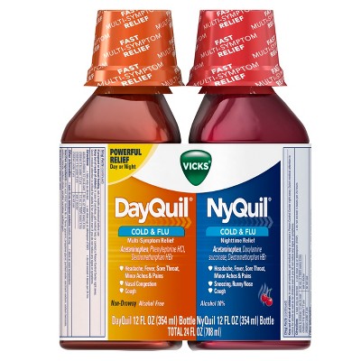 Vicks Dayquil & NyQuil Cold & Flu Relief Liquid - Acetaminophen - 12 Fl ...