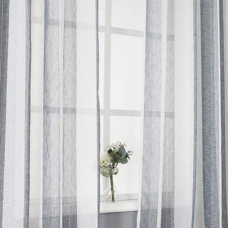 Vertical Stripe Linen Textured Voile Sheer Short Kitchen Curtains, 2 of 6