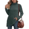 Clearlove Women's Solid Color High Neck Slit Hem Ribbed Loose Fit Long Sleeve T-Shirt Fall Winter Stretchy Casual Top - 2 of 4