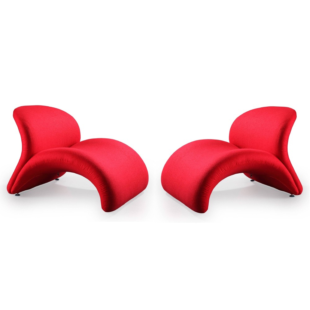 Photos - Coffee Table Set of 2 Rosebud Wool Blend Accent Chairs Red - Manhattan Comfort: Modern Armless Upholstered Lounge Seating