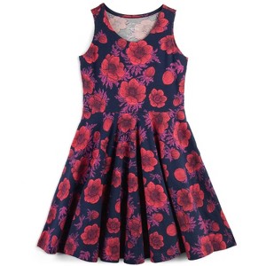 Mightly Girls Fair Trade Organic Cotton Sleeveless Twirl Dress, Navy Poppy - 1 of 3