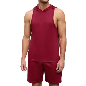 Clearlove Men's Athletic Tracksuit Set Sleeveless Hooded Tanks Tops Sweatsuit 2 Piece Casual Sports Shorts Set - 1 of 4