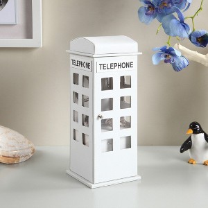 CAVINAS 11.5" Tall Leather Jewelry Box British Telephone Design Jewelry Armoire Organizer - 1 of 4