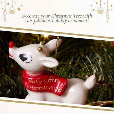 White and Red Baby's First Christmas Reindeer Ornament