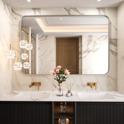 Tempered Glass Rounded Rectangle Framed Wall-Mounted Bathroom Vanity Mirror