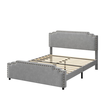 coucheta Velvet Fabric Upholstered Platform Bed Frame with Rivet Decor Headboard and Footboard,Strong Wood Slat Support