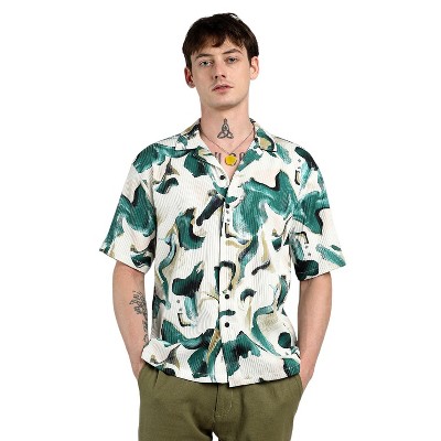 Campus Sutra Men Men's Emerald Green Oversized Swirl Strokes Shirt