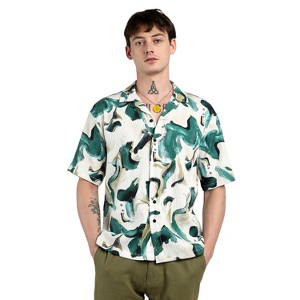 Campus Sutra Men Men's Emerald Green Oversized Swirl Strokes Shirt - 1 of 4