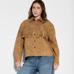 Women's Faux Suede Fringe Jacket - Wild Fable™ Brown - 1 of 3