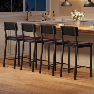 Bar Stools Set of 4, 25" Counter Height PU Leather Barstools with Backrest & Footrest, Tall Armless Bar Chairs for Dining Room - 1 of 4