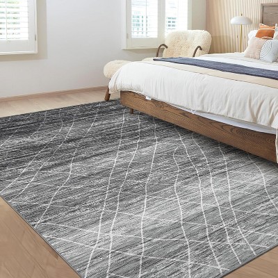 Machine Washable Modern Distressed Rug for Living Room, Ultra-Soft Low-Pile Non-Slip Carpet for Bedroom Dining Room Office