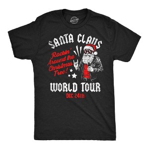 Mens Funny T Shirts Santa Claus World Tour Sarcastic Christmas Graphic Novelty Tee for Men - Crazy Dog Men's T Shirt Gift For Christmas - 1 of 4