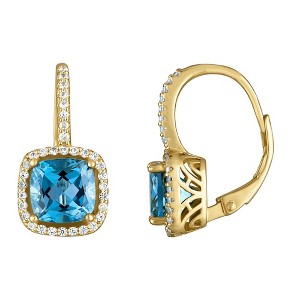 Designs by Gioelli 14K Gold Over Sterling Silver Gemstone And Diamond Leverback Earrings - 1 of 2
