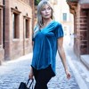 Amaryllis Women's Short-Sleeve Casual V-Neck Velvet High Low Tee Soft Luxurious Rich Texture - 2 of 4
