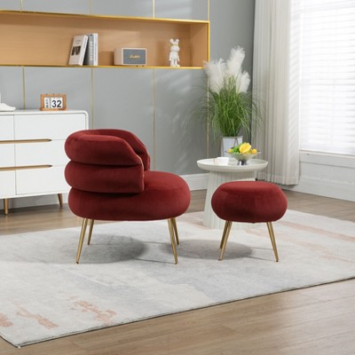 CAVINAS Velvet Barrel Accent Chair with Ottoman,Arm Chair with Footrest Stool Set for Living Room,Bedroom