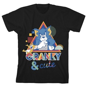 Tom & Jerry Cranky and Cute Black T-shirt Toddler Boy to Youth Boy - 1 of 2