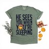 S.W.Smiley He Sees You When You're Sleeping - Women's Garment Dyed Graphic T-Shirt - 2 of 4