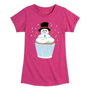 Girls' - Instant Message - Snowman Cupcake Fitted Short Sleeve Graphic T-Shirt - 1 of 4