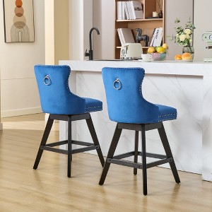 APRILSOUL Swivel Velvet Barstools with Button Tufted Decoration and Wooden Legs Set of 2 - 1 of 4