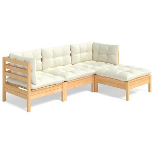 vidaXL Solid Pinewood 4 Piece Patio Lounge Set with Cream Cushions- Flexible Outdoor Furniture, Easy Assembly, Weather-Resistant - 1 of 4