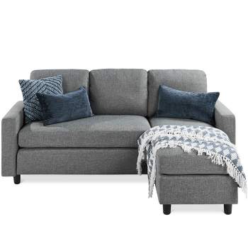 Best Choice Products Linen Sectional Sofa Couch w/ Chaise Lounge, Reversible Ottoman Bench