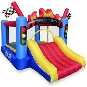 Cloud 9 Race Car Track Bounce House with Blower - Inflatable Bouncer with Slide and Large Jumping Area