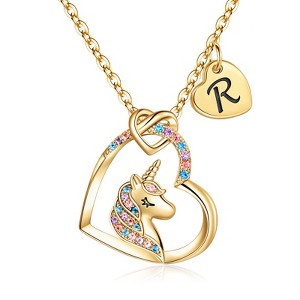 Turandoss Gold Unicorn Necklace Gifts for Girls Daughter - Heart Pendant Initial Unicorn Necklaces for Girl Teens, Little Girls Jewelry Birthday Gift - 1 of 4