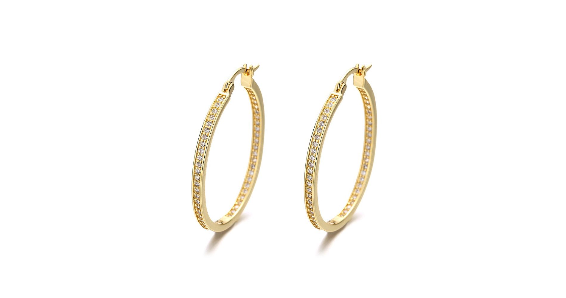 Amy and Annette 14K Gold Hoop Earrings with in and out crystals from Swarovski