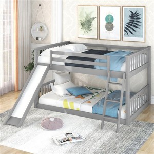 RISOKEYS Full over Full Bunk Bed - Convertible Bunk Bed with Slide and Ladder for Kids, Girls, Boys, Floor Bunk Bed - Gray - 1 of 4