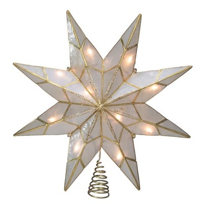 Kurt S. Adler 7.6" White and Gold Lighted Star Christmas Tree Topper - Clear Lights