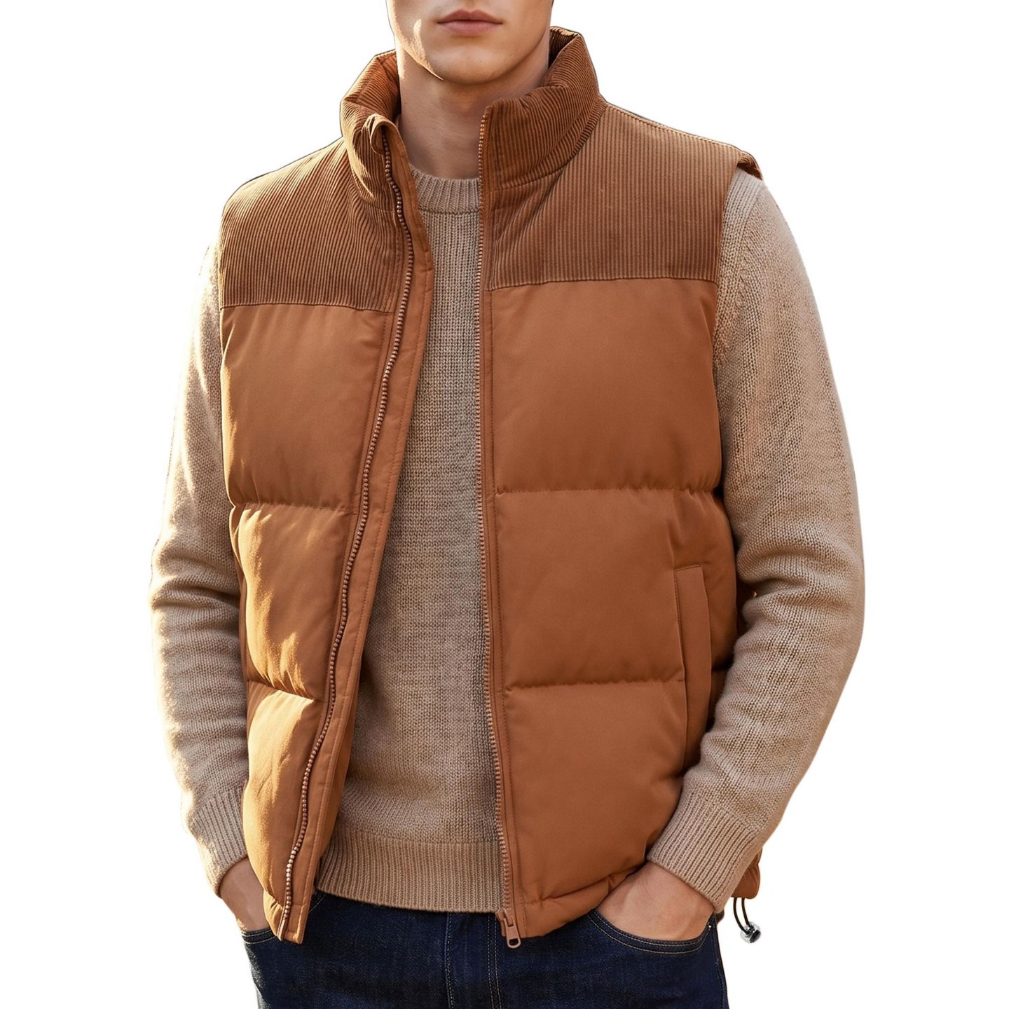 Мужская куртка INSPIRE CHIC Outerwear Sleeveless Winter Puffer Jacket Vest X-Large Brown, цвет: Коричневый — фото 1