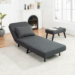 APRILSOUL 3-in-1 Foldable Linen Chaise Lounge，Adjustable Backrest, Footrest, Detachable Pillow£¬Sofa Bed for Small Spaces，Grey/Beige - 1 of 4