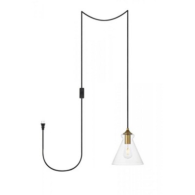 Elegant Lighting Destry 1 Light brass plug-in Pendant With Clear Glass