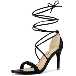 Allegra K Women's Woven Lace Up Strappy Stiletto Heel Sandals - 1 of 4