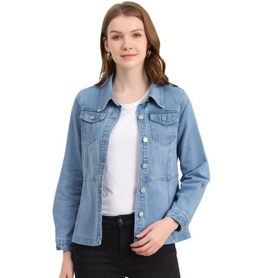 INSPIRE CHIC Women's Vintage Long Sleeve Washed Button Down Denim Jacket
