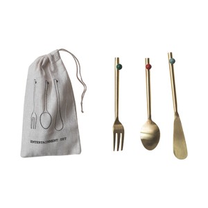 Storied Home 3-Piece Stainless Steel Cutlery Set with Enameled Ball, Gold Finish - 1 of 2