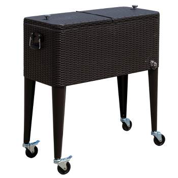Outsunny 80 QT Rolling Cooling Bins Ice Chest on Wheels Outdoor Stand Up Drink Cooler Cart for Party