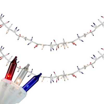 Northlight 105-Count Red, Clear and Blue Patriotic Mini Light Garland, 5.6' White Wire