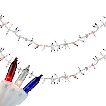 Northlight 105-Count Red, Clear and Blue Patriotic Mini Light Garland, 5.6' White Wire